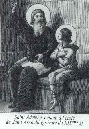 Saint Adelphe, enfant, à l’école de saint Arnould (gravure du XIXème siècle).