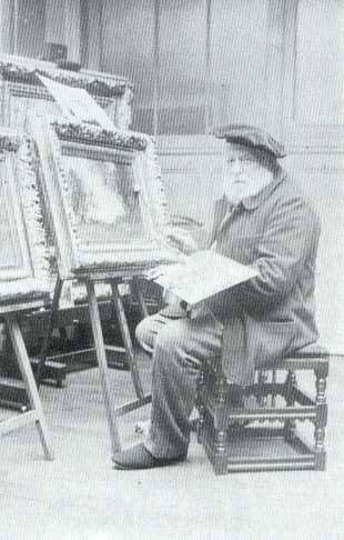 Le peintre Louis Français dans son atelier.