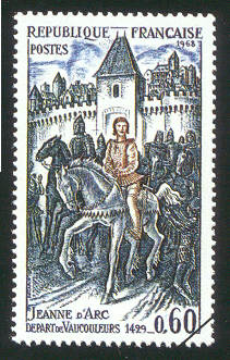 Jeanne d’Arc, départ de Vaucouleurs 1429 (timbre-poste de 1968).