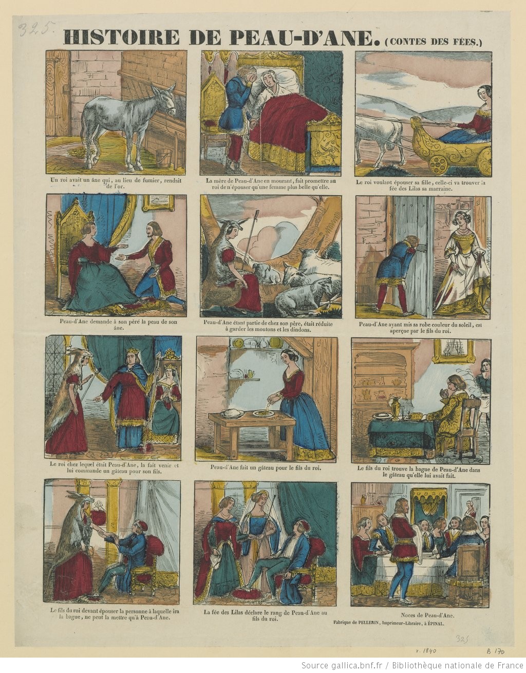 Planche de l’Histoire de Peau-d’Âne, Imagerie Pellerin, vers 1840